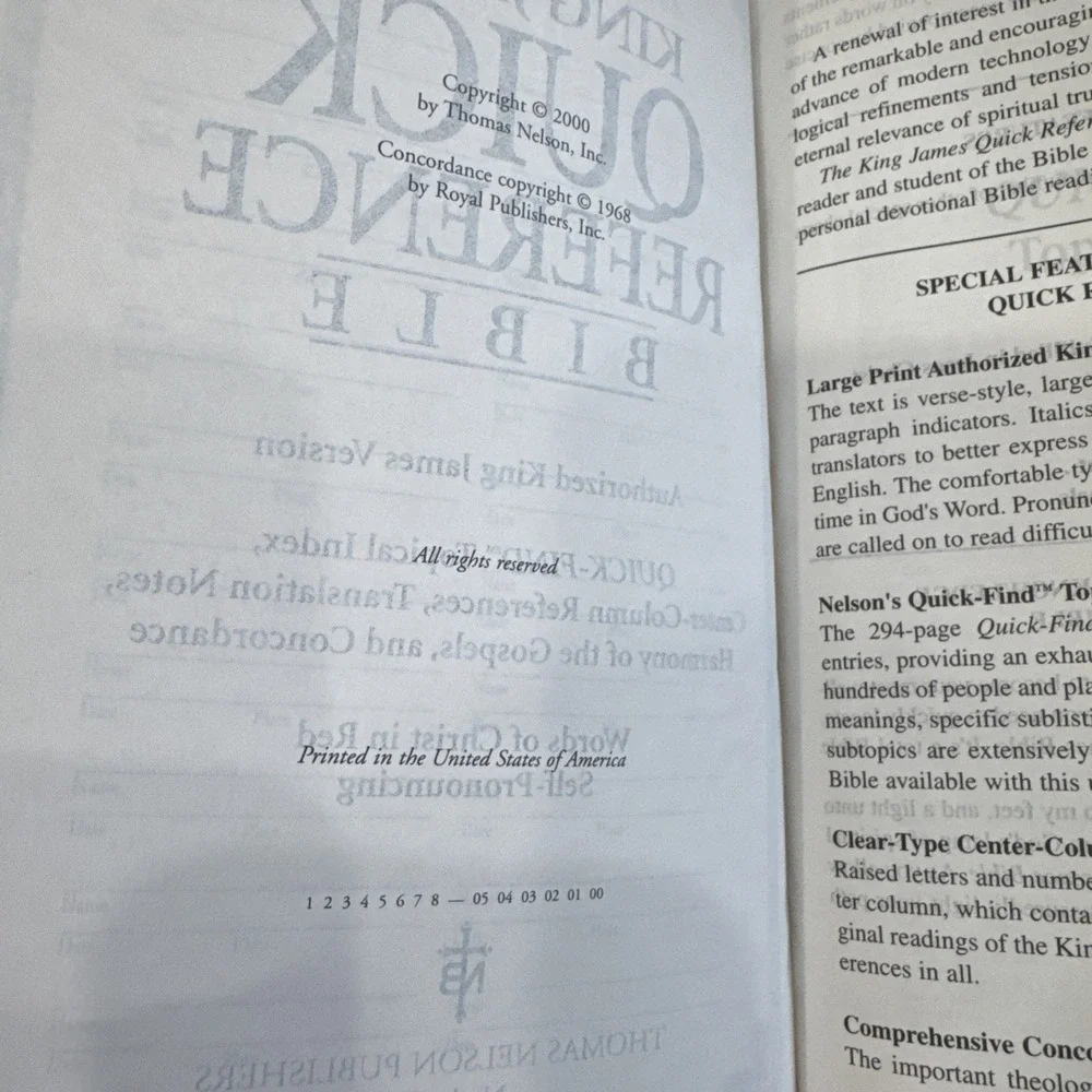 King James Quick Reference Bible Thomas Nelson Large Print Words Christ Red MINT